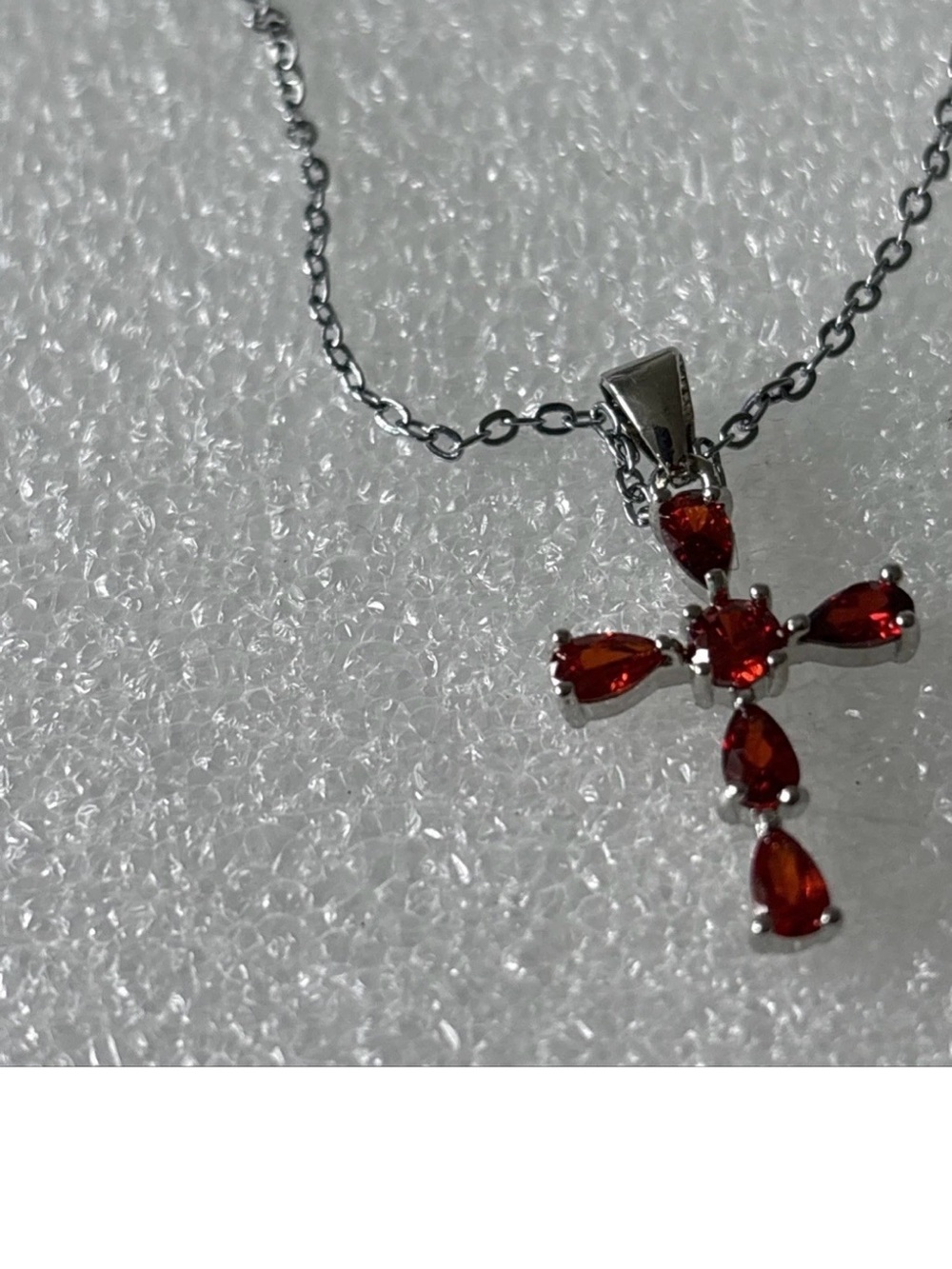 Sterling Silver Cross Pendant Necklace with Red Gemstones sale